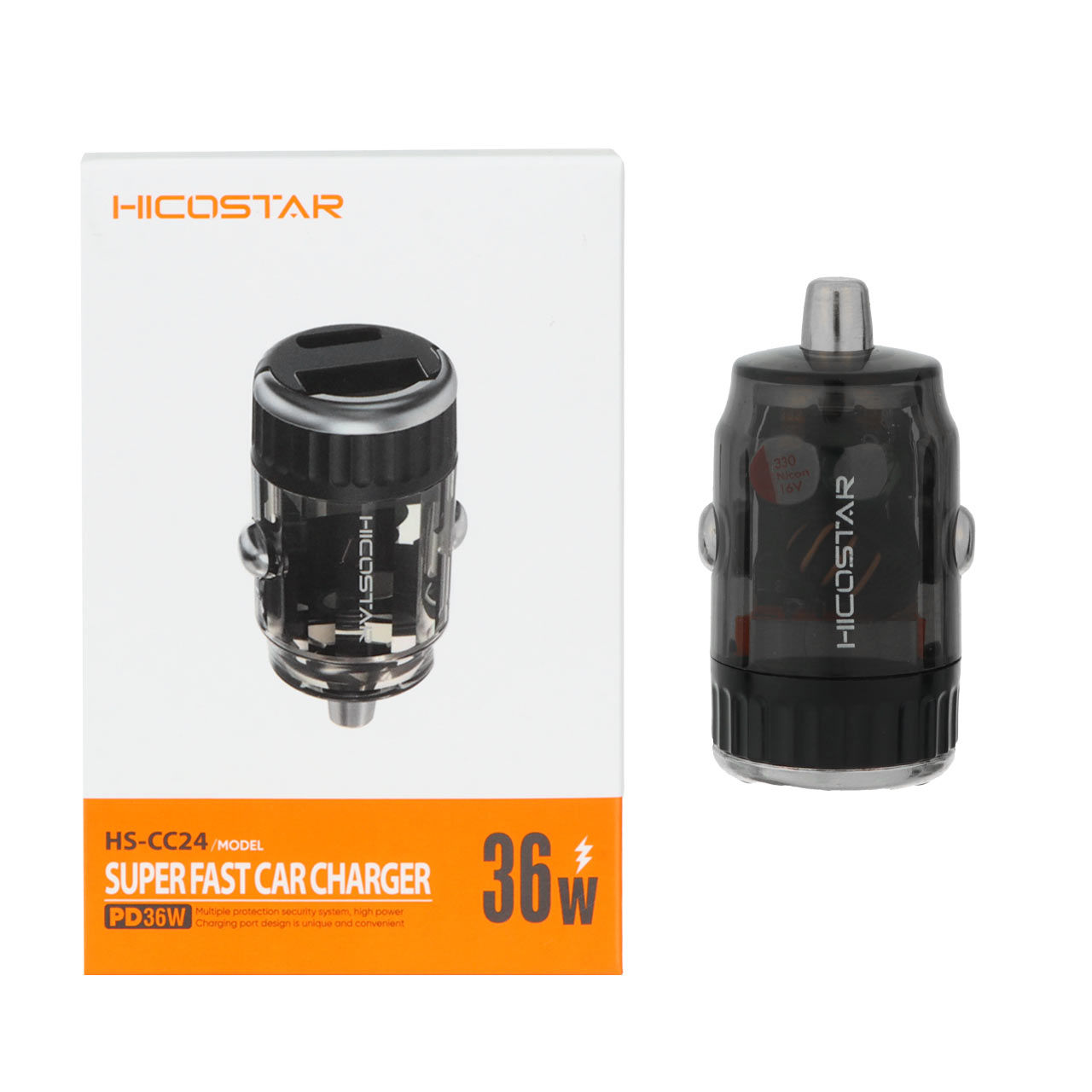 شارژر فندکی فست و PD دو پورت Hicostar مدل HS-CC24 36W