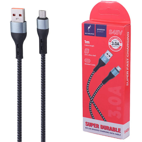 کابل میکرو یو اس بی فست شارژ 3 آمپر اسکای دلفین S45V طول 1 متر